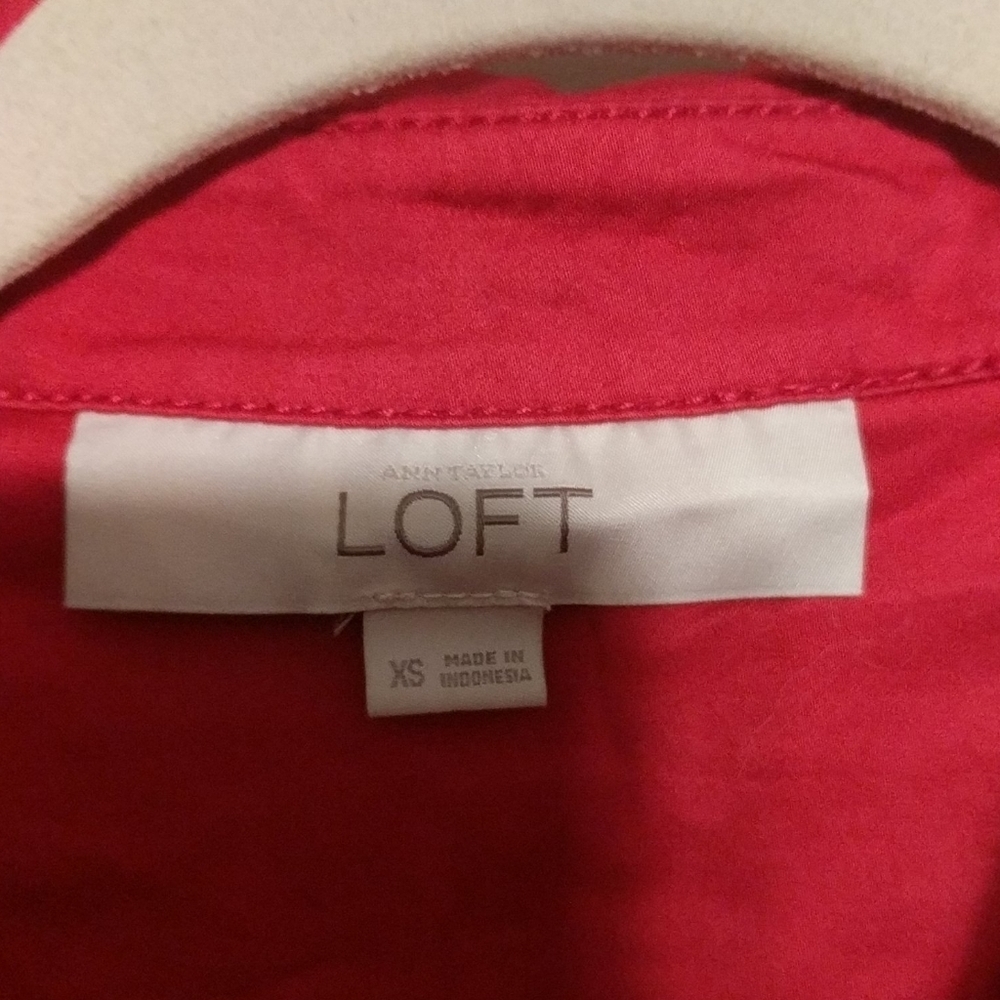 Loft Red Cotton Blend Shirt Dress - size XS - Picture 3 of 5